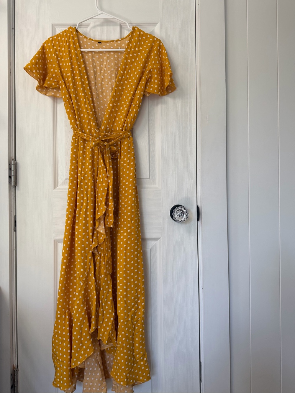 Polka Dot Wrap Maxi Dress in Mustard - Women